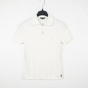 RON DORFF Men's Cotton Pique Zip Polo Shirt lcream size XS